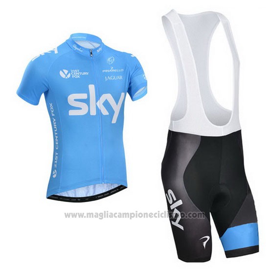 2014 Abbigliamento Ciclismo Sky Celeste e Bianco Manica Corta e Salopette